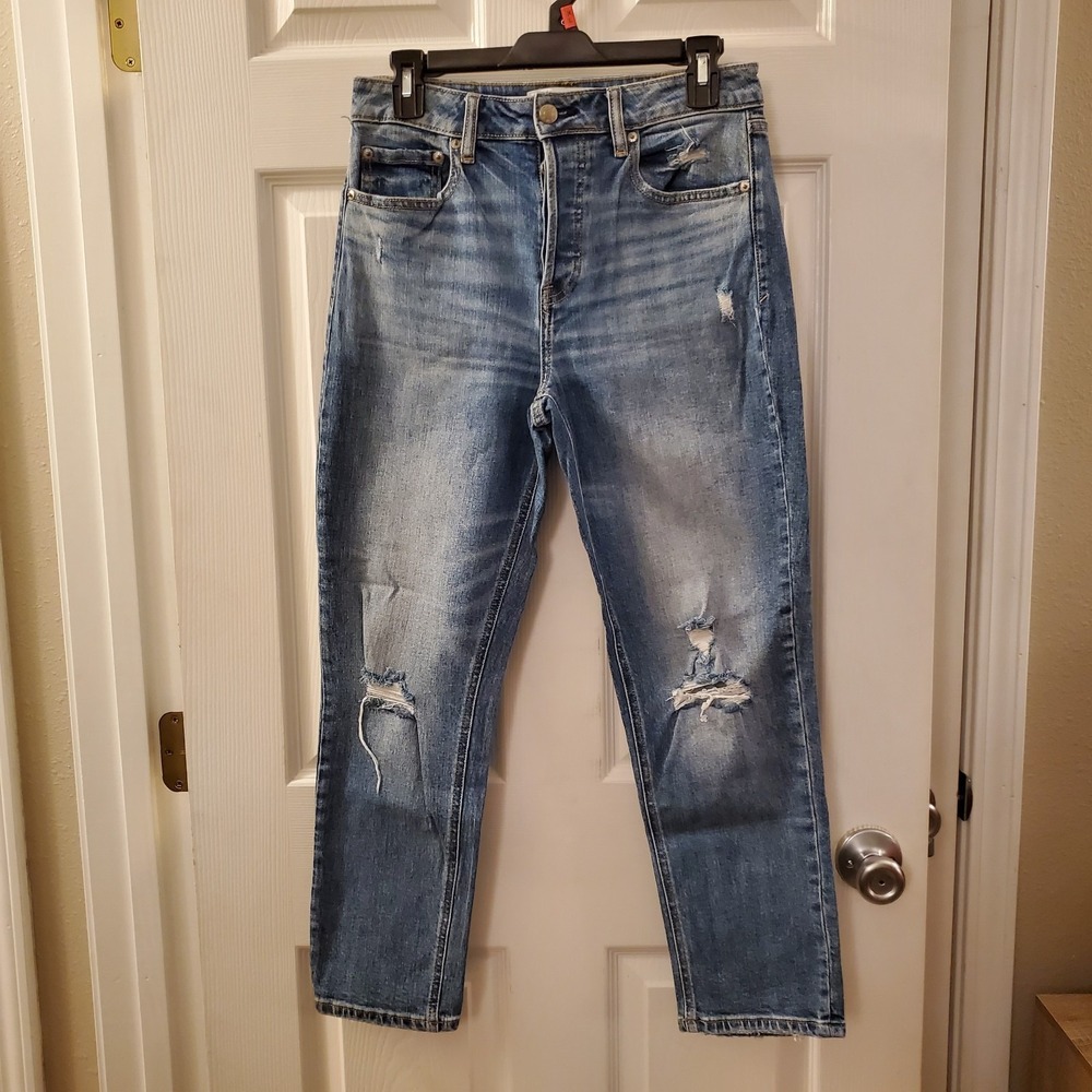 DAZE sz 27 Just Right straight leg ankle/crop Jean Med Wash Distress‎ button fly